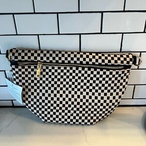 Black and White Crossbody Bag with Checkered Design